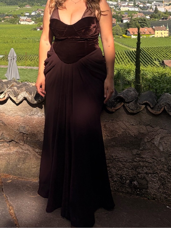 Meshki Dresses & Skirts - Meshki Dalia Off Shoulder Satin Maxi Dress - Dark Chocolate